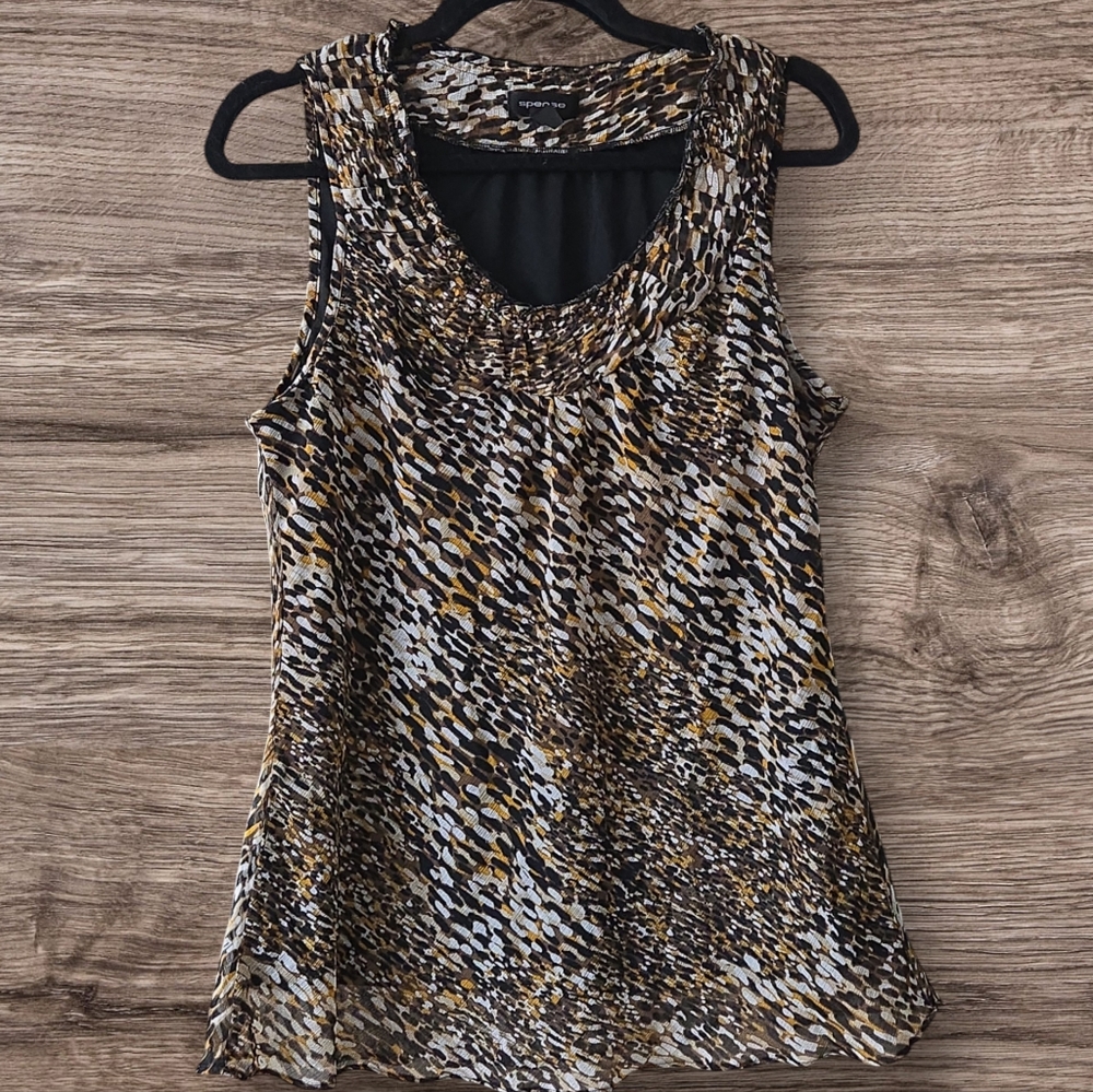 Spense brown abstract prints sleeveless top